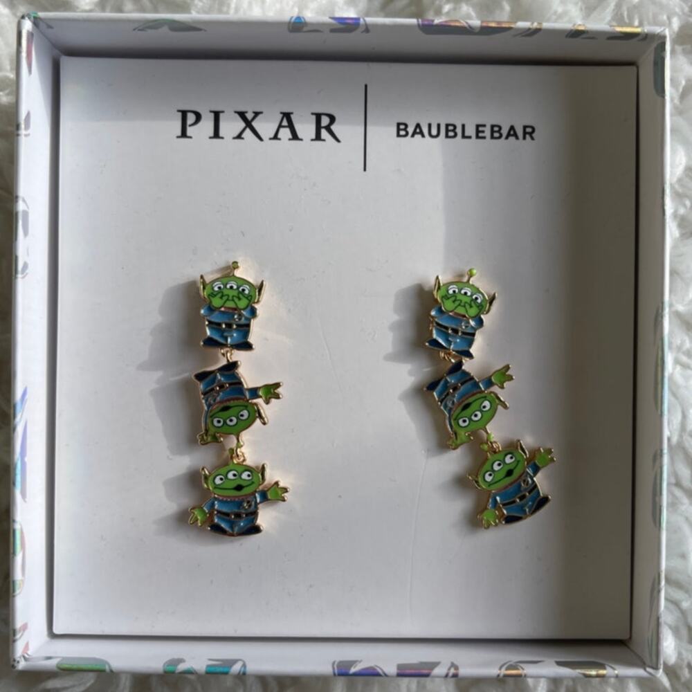 Disney Pixar BaubleBar Toy Story Alien Stack Earring Triple Dangle Set Green NEW